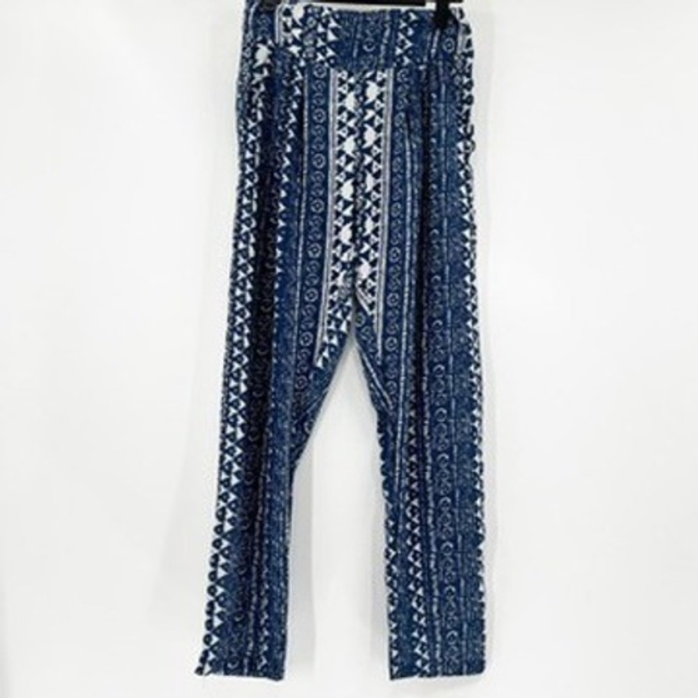 Elan Women Blue White Geometric Print Palazzo Pants Size‎ S